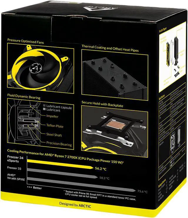 Alt view image 10 of 10 - ARCTIC Freezer 34 eSports Edition - Tower CPU Cooler with Push-Pull Configuration, Wide Range of Regulation 200 to 2100 RPM, Includes Low Noise PWM 120 mm Fan - Yellow LGA 1700 Compatible