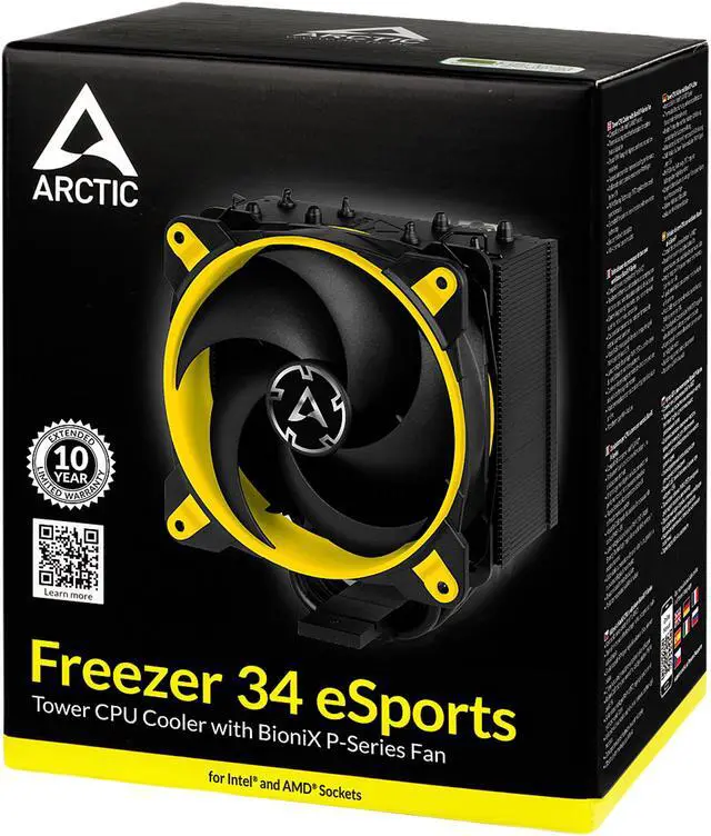 Alt view image 9 of 10 - ARCTIC Freezer 34 eSports Edition - Tower CPU Cooler with Push-Pull Configuration, Wide Range of Regulation 200 to 2100 RPM, Includes Low Noise PWM 120 mm Fan - Yellow LGA 1700 Compatible