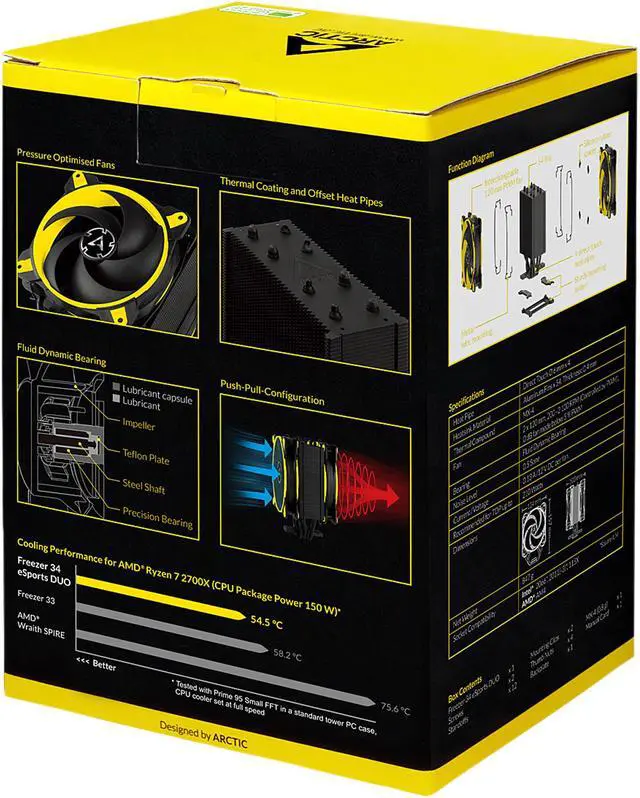 Alt view image 10 of 10 - ARCTIC Freezer 34 eSports DUO - Tower CPU Cooler with Push-Pull Configuration, Wide Range of Regulation 200 to 2100 RPM, Includes 2 Low Noise PWM 120 mm Fans - Yellow