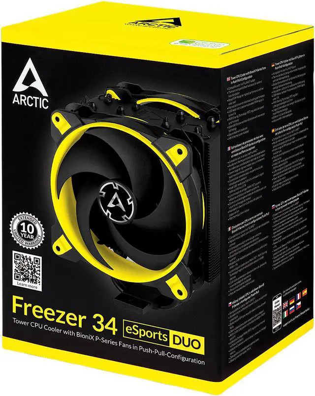 Alt view image 9 of 10 - ARCTIC Freezer 34 eSports DUO - Tower CPU Cooler with Push-Pull Configuration, Wide Range of Regulation 200 to 2100 RPM, Includes 2 Low Noise PWM 120 mm Fans - Yellow