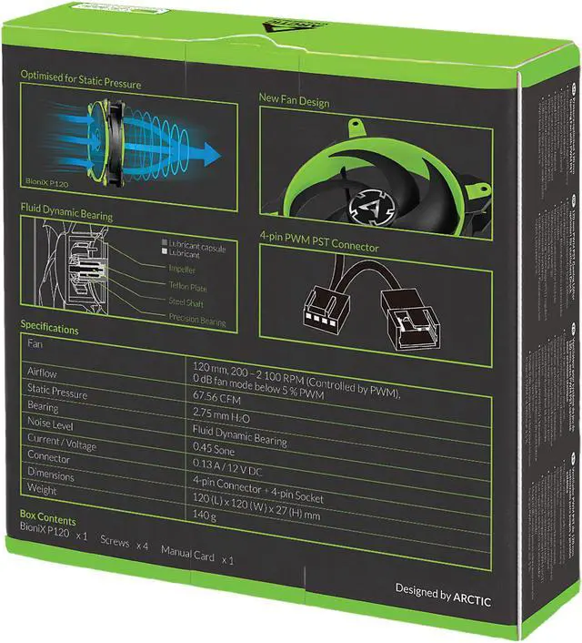 Alt view image 7 of 7 - ARCTIC COOLING BioniX P120 Green Pressure-Optimised 120mm Gaming Fan with PWM Sharing Technology - ACFAN00114A