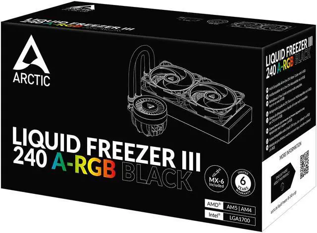 Alt view image 15 of 15 - ARCTIC COOLING Liquid Freezer III - 240 A-RGB (Black): All-in-One CPU Water Cooler with 240mm radiator and 2x P12 PWM PST A-RGB fan, compatible Intel LGA1700, 1851 and AMD AM4, AM5 - Black color