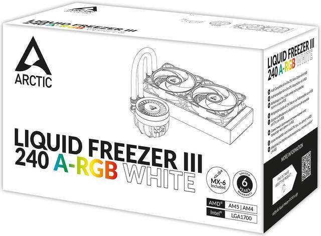 Alt view image 16 of 16 - ARCTIC COOLING Liquid Freezer III - 240 A-RGB (White): All-in-One CPU Water Cooler with 240mm radiator and 2x P12 PWM PST A-RGB fan, compatible Intel LGA1700, 1851 and AMD AM4, AM5 - White color
