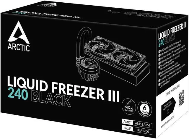 Alt view image 6 of 6 - ARCTIC COOLING Liquid Freezer III - 240: All-in-One CPU Water Cooler with 240mm radiator and 2x P12 PWM PST fan, compatible Intel LGA1700, 1851 and AMD AM4, AM5 - Black color