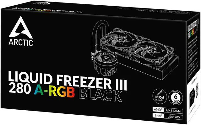 Alt view image 15 of 15 - ARCTIC COOLING Liquid Freezer III - 280 A-RGB (Black): All-in-One CPU Water Cooler with 280mm radiator and 2x P14 PWM PST A-RGB fan, compatible Intel LGA1700, 1851 and AMD AM4, AM5 - Black color