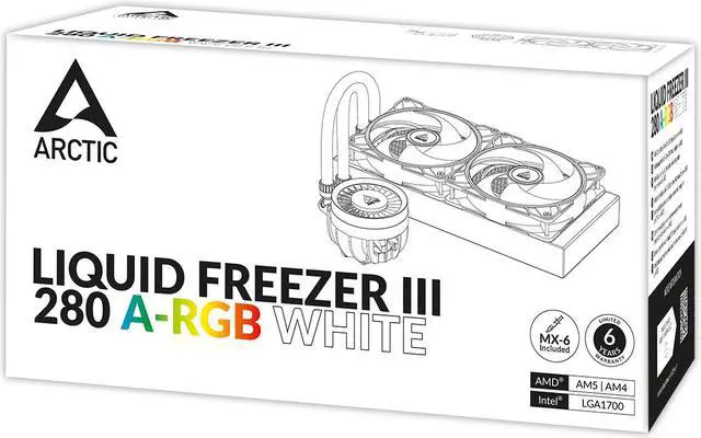 Alt view image 16 of 16 - ARCTIC COOLING Liquid Freezer III - 280 A-RGB (White): All-in-One CPU Water Cooler with 280mm radiator and 2x P14 PWM PST A-RGB fan, compatible Intel LGA1700, 1851 and AMD AM4, AM5 - White color