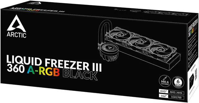Alt view image 16 of 16 - ARCTIC COOLING Liquid Freezer III - 360 A-RGB (Black): All-in-One CPU Water Cooler with 360mm radiator and 3x P12 PWM PST A-RGB fan, compatible Intel LGA1700, 1851 and AMD AM4, AM5 - Black color