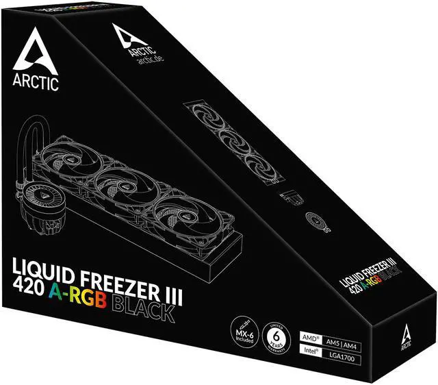 Alt view image 16 of 16 - ARCTIC COOLING Liquid Freezer III - 420 A-RGB (Black): All-in-One CPU Water Cooler with 420mm radiator and 3x P14 PWM PST A-RGB fan, compatible Intel LGA1700, 1851 and AMD AM4, AM5 - Black color