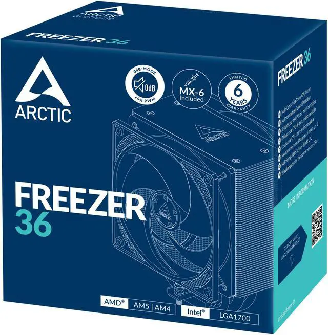Alt view image 6 of 6 - Freezer 36 – CPU Cooler for Intel Socket LGA1700 and AMD Socket AM4, AM5, Direct touch technology, dual 12cm Pressure Optimized Fan in push pull configuration