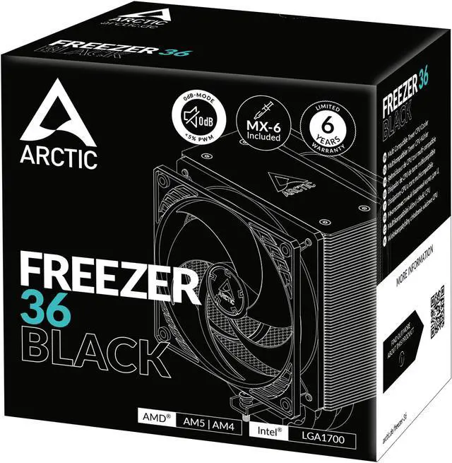 Alt view image 6 of 6 - Freezer 36 (Black) – All black CPU Cooler for Intel Socket LGA1700 and AMD Socket AM4, AM5, Direct touch technology, duo 12cm Pressure Optimized Fan in push pull configuration