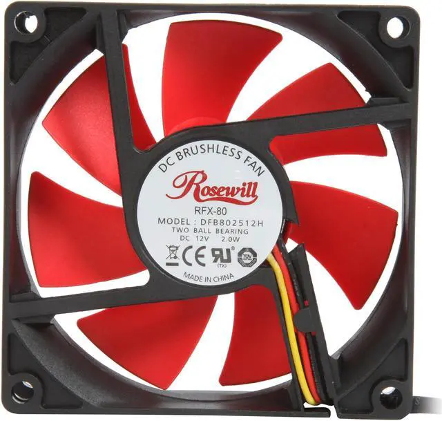 Alt view image 3 of 4 - Rosewill 80mm Computer Case Fan (Case Cooling Fan) - Black Frame & Red Fan Blades, 2-Ball Bearing, Silent Fan with Rotation Speed Controller; RFX-80
