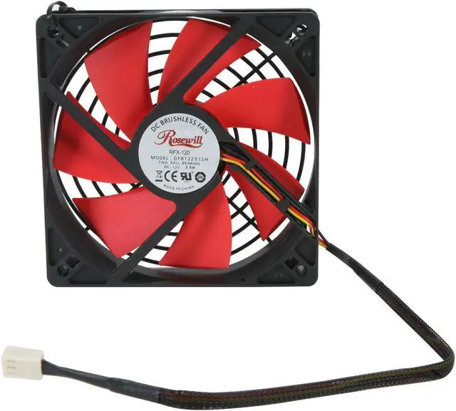 Alt view image 4 of 5 - Rosewill RFX-120 - 120mm Computer Case Cooling Fan - Black Frame with Red Fan Blades, 2-Ball Bearing, Silent, 2-Speed with PWM Control