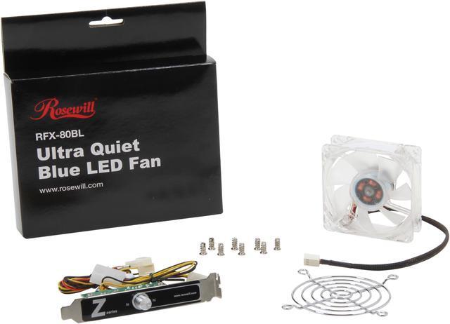 Alt view image 4 of 4 - Rosewill 80mm Computer Case Fan (Case Cooling Fan) - Transparent Frame & Blue LEDs, 2-Ball Bearing, Silent Fan, 2 Rotation Speed with PWM Control; RFX-80BL