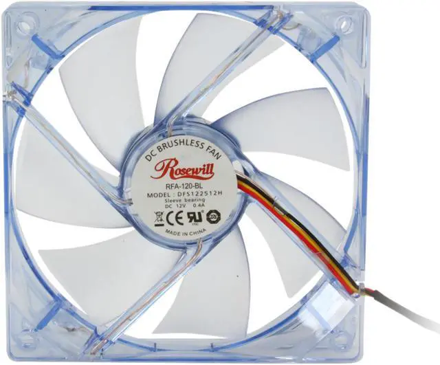 Alt view image 3 of 5 - Rosewill RFA-120-BL - 120mm Computer Case Cooling Fan with LP4 Adapter - Blue Frame & 4 Blue LED Lights, Sleeve Bearing, Silent Case Fan