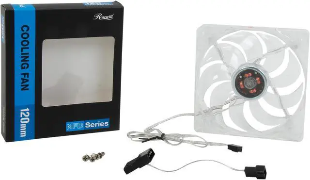 Alt view image 5 of 5 - Rosewill RFTL-131209R - 120mm Computer Case Cooling Fan with LP4 Adapter - Transparent Frame & 4 Red LED Lights, Fluid Dynamic Bearing, Silent