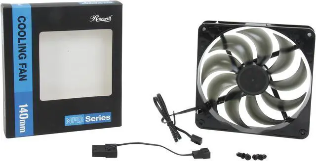 Alt view image 5 of 5 - Rosewill RNBL-131409B - 140mm Computer Case Cooling Fan with LP4 Adapter - Black Frame, Smoke Blades & 4 Blue LED Lights, Fluid Dynamic Bearing, Silent