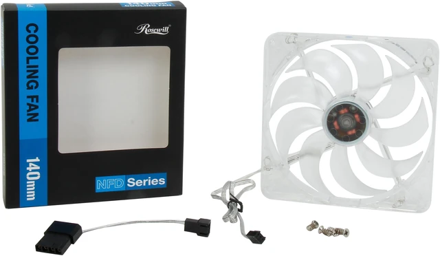 Alt view image 4 of 4 - Rosewill RFTL-131409B - 140mm Computer Case Cooling Fan with LP4 Adapter - Transparent Frame & 4 Blue LED Lights, Fluid Dynamic Bearing, Silent
