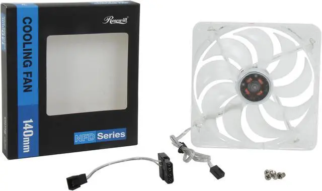 Alt view image 5 of 5 - Rosewill RFTL-131409R - 140mm Computer Case Cooling Fan with LP4 Adapter - Transparent Frame & 4 Red LED Lights, Fluid Dynamic Bearing, Silent