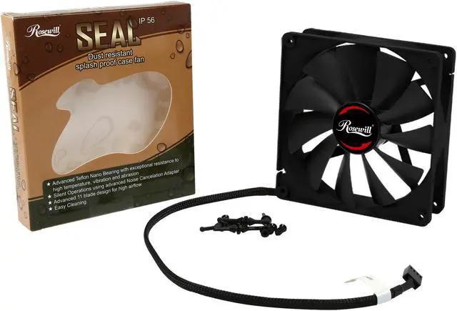 Alt view image 4 of 4 - Rosewill Computer Case Fan, 140 mm, Seal IP56 Dust Resistant and Splash Proof, PWM Speed Control, Teflon Nano Bearing with Noise Cancelation Adapter, Silent - RAWP-141411