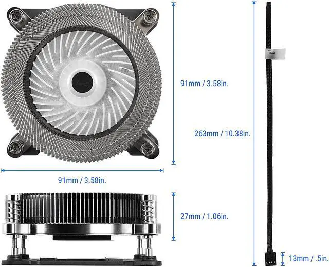 Alt view image 2 of 6 - Rosewill ROCC-17001 1U Low Profile CPU Cooler, Full Copper & Aluminum Structure 60 mm PWM Fan & 4-Pin Connector, Slim 27mm Height
