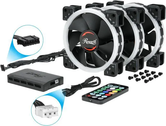 Alt view image 7 of 8 - Rosewill RGBF-S12001 120mm Dual Ring Addressable RGB Case Fan Hub Set, True RGB LED Case Fans (3-Pack) and 8-Port Fan Hub, Ultra Quiet Cooling with Long Life Rifle Bearings