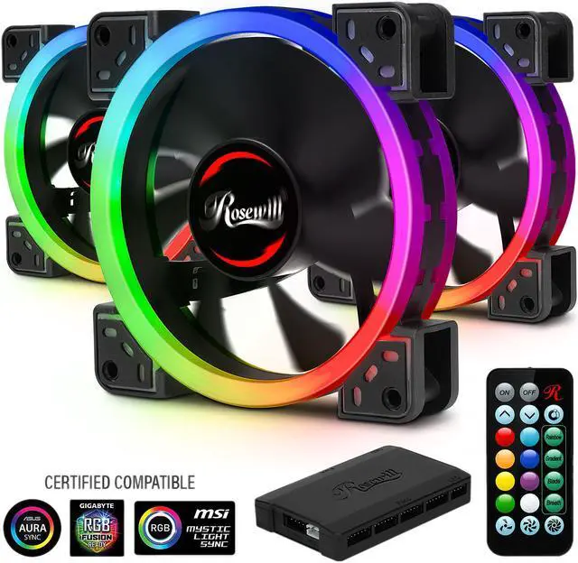 Alt view image 3 of 9 - Rosewill 120mm True RGB LED Case Fan (1-Pack), Dual Ring Addressable RGB, Ultra Quiet Cooling with Long Life Rifle Bearing - RGBF-S12002