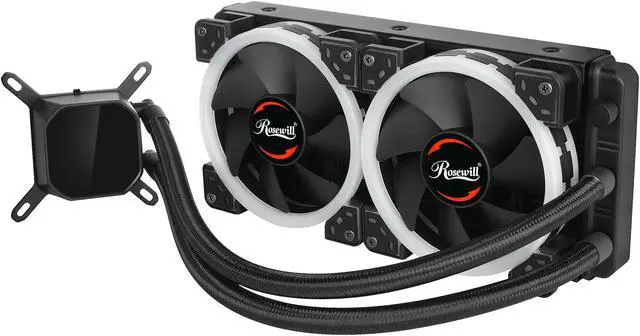 Alt view image 2 of 7 - Rosewill RGB AIO 240mm CPU Liquid Cooler, Closed Loop PC Water Cooling, Slim Copper Plate, Quiet Addressable RGB Ring Fans, Remote Control, Intel/AMD Compatible, 400mm Sleeved Tubing - PB240-RGB