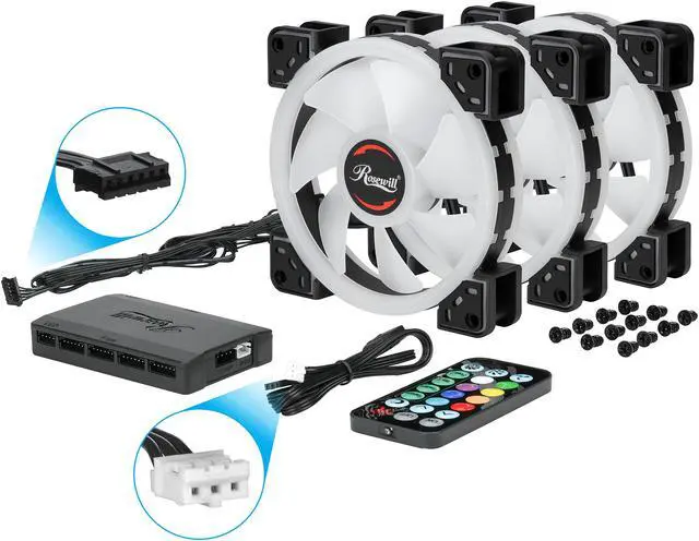 Alt view image 6 of 8 - Rosewill RGBF-S12003 (3-Pack) 120mm Addressable RGB Fans and 8-Port Hub Set, Dual Ring True RGB LED, Ultra Quiet Cooling with Long Life Rifle Bearings