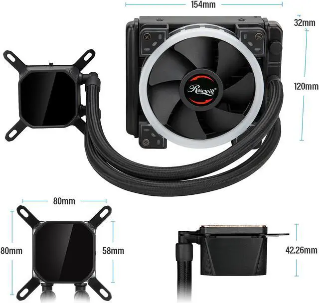 Alt view image 5 of 7 - Rosewill PB120-RGB 120mm AIO CPU Liquid Cooler, All-In-One Closed Loop PC Water Cooling, Quiet Addressable RGB Ring Fan, Intel/AMD Compatible, 400mm Sleeved Tubing
