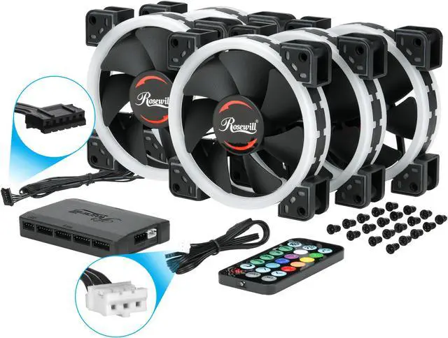 Alt view image 7 of 9 - Rosewill RGBF-23001 120mm Dual Ring Addressable RGB Case Fan Hub Set, True RGB LED Case Fans (5-Pack) and 8-Port Fan Hub, Ultra Quiet Cooling with Long Life Rifle Bearings