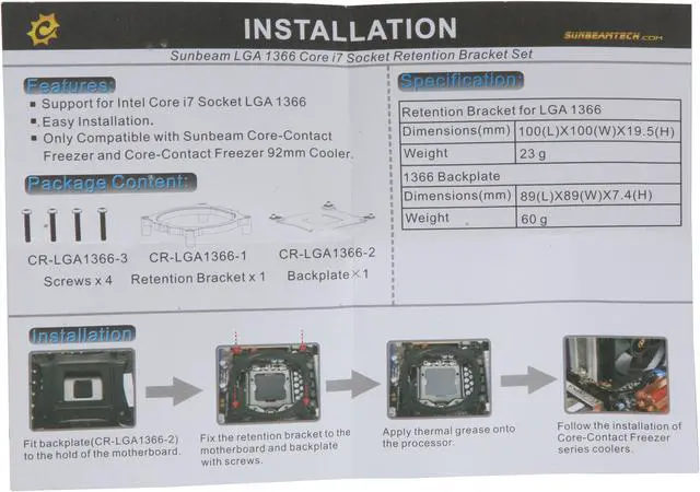 Alt view image 3 of 4 - Sunbeam CR-LGA1366 LGA 1366 Core I7 Socket Retention Bracket Set