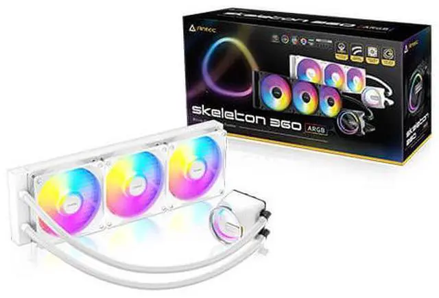 Alt view image 5 of 5 - Antec Skeleton 360 ARGB White Liquid CPU Cooler, 360mm Radiator, 3 x 120mm PWM ARGB Fans, Hydraulic Bearing, Copper Base, Intel LGA 115X/1200/1700/20XX, AMD AM4/AM5