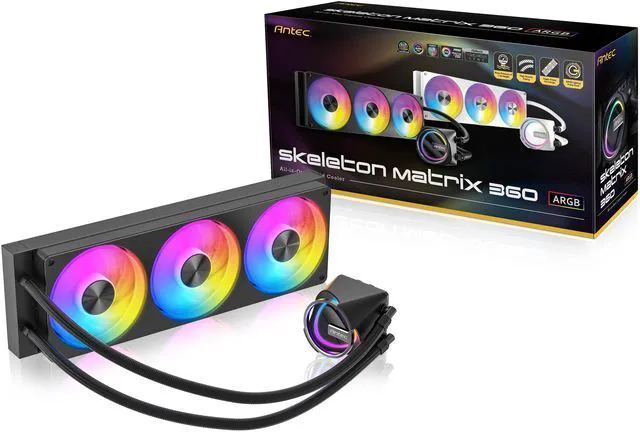 Main image of Antec Skeleton Matrix 360 ARGB Liquid CPU Cooler, 360mm Radiator, Single-Frame Fan, Hydraulic Bearing, Copper Base, Intel LGA 115X/1200/1700/1851/20XX, AMD AM4/AM5, Black