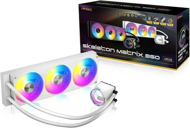 Main image of Antec Skeleton Matrix 360 ARGB White Liquid CPU Cooler, 360mm Radiator, Single-Frame Fan, Hydraulic Bearing, Copper Base, Intel LGA 115X/1200/1700/1851/20XX, AMD AM4/AM5, White