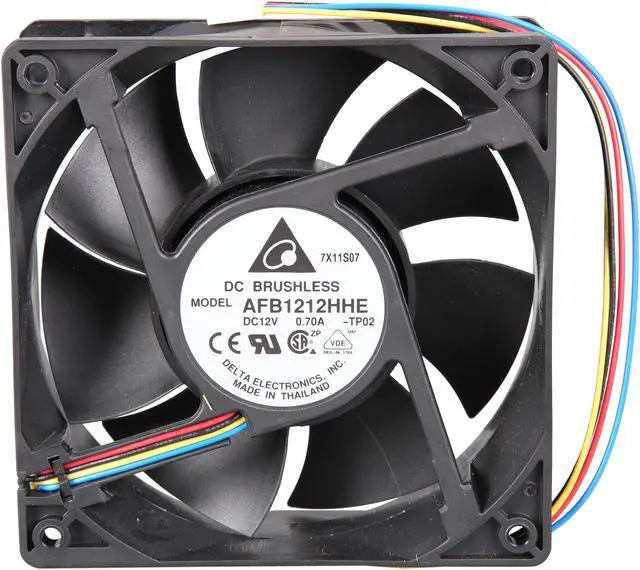 Alt view image 3 of 6 - Delta AFB1212HHE PWM Cooling Fan, 2900 RPM, 120 CFM, 44 dBA, 120x120x38mm, Dual Ball Bearing, PWM connection for Smart Fan Speed Control
