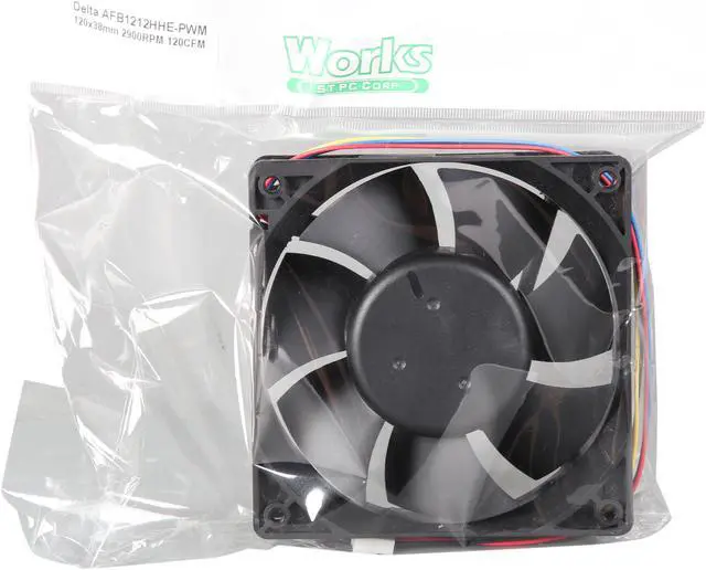 Alt view image 7 of 6 - Delta AFB1212HHE PWM Cooling Fan, 2900 RPM, 120 CFM, 44 dBA, 120x120x38mm, Dual Ball Bearing, PWM connection for Smart Fan Speed Control