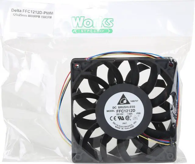 Alt view image 9 of 8 - Delta FFC1212D-PWM High Quality Brushless DC Air Cooling Fan, 4000 RPM, 150 CFM, 44 dBA, 120x120x25mm, Dual Ball Bearing, PWM Fan Control