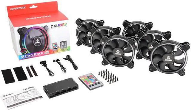 Alt view image 14 of 14 - Enermax T.B RGB 120mm Case Fan with 3 in 1 Remote Controller and Control Box, Halo Arc-Shaped Frame, RGB Sync via Motherboard, UCTBRGB12-BP6 - 6 Fan Pack