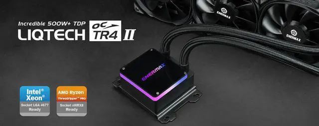 Alt view image 9 of 9 - ENERMAX LIQTECH II TR4 240 All-in-one CPU Liquid Cooler for AMD TR4 & Intel Xeon , 240mm Radiator, Dual Chamber RGB Pump, T.B. Pressure fan blades, AMD Socket sWRS8 and Intel LGA 4677 Ready – AMD® TR5 (sWRX9 / sTRX5 / SP6) Compatible