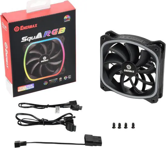 Alt view image 6 of 6 - Enermax SquA 120mm Dual Light Loop RGB LED PWN Case Fan, Addressable RGB Sync Via Motherboard, Plug & Play - Single Pack - Black, UCSQARGB12P-SG