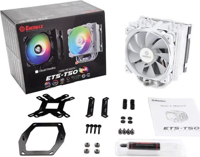 Alt view image 7 of 19 - Enermax ETS-T50 Axe ARGB White CPU Air Cooler, 230W+ TDP for Intel/ AMD Universal Socket, AM4 & AM5 / LGA 1700/1200/1151, 5 Direct Contact Heat Pipes, 120mm PWM Fan - AM5 & LGA1700 Ready