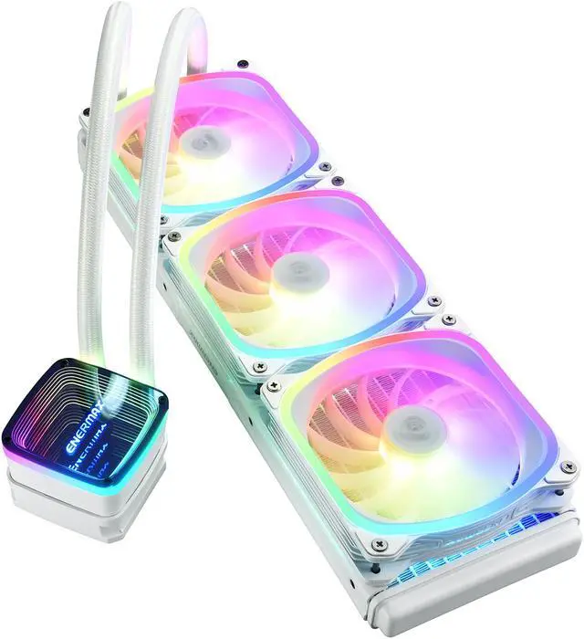 Alt view image 5 of 8 - ENERMAX AQUAFUSION ADV 360 ARGB AIO CPU Liquid Cooler White, Infinity Mirror RGB Pump, 360mm Radiator, Triple 120mm SquaA ADV RGB PWM Fans, 380W TDP, 500-2000 RPM, Dual-Chamber Water Block, AM4 / LGA 1200/1151 AMD AM5 & Intel LGA1700 Ready