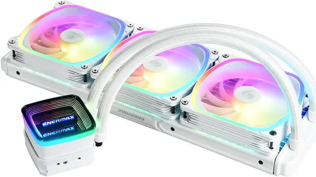 Alt view image 7 of 8 - ENERMAX AQUAFUSION ADV 360 ARGB AIO CPU Liquid Cooler White, Infinity Mirror RGB Pump, 360mm Radiator, Triple 120mm SquaA ADV RGB PWM Fans, 380W TDP, 500-2000 RPM, Dual-Chamber Water Block, AM4 / LGA 1200/1151 AMD AM5 & Intel LGA1700 Ready