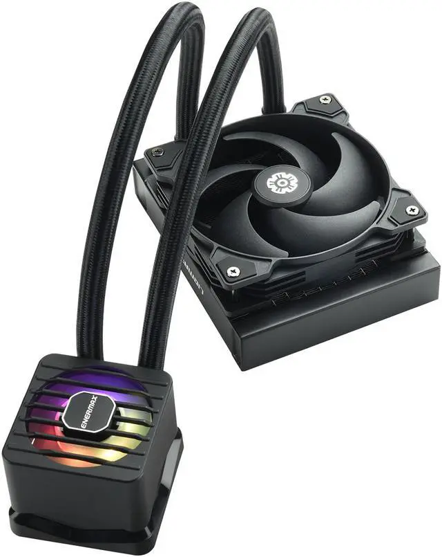 Alt view image 4 of 8 - ENERMAX LIQMAXFLO SR 120 ARGB AIO CPU Liquid Cooler - 60mm VRM Fan up to 3000 RPM, PWM-Controlled Pump, 120mm Radiator, Pressure-Optimized Silent Flow 120mm FDB Fan up to 1800 RPM, 300W TDP - AMD AM5 & Intel LGA1700 Ready