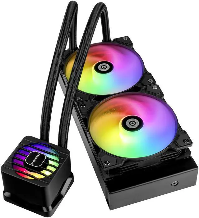 Alt view image 5 of 8 - ENERMAX LIQMAXFLO 240 ARGB AIO CPU Liquid Cooler - 60mm VRM Fan up to 3000 RPM, PWM-Controlled Pump, 38mm Thick Radiator, Dual Pressure-Optimized Silent Flow 120mm FDB Fans up to 1800 RPM, 380W TDP - AMD AM5 & Intel LGA1700 Ready