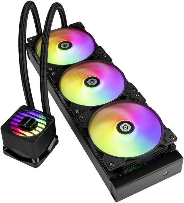 Alt view image 4 of 8 - ENERMAX LIQMAXFLO 360 ARGB AIO CPU Liquid Cooler - 60mm VRM Fan up to 3000 RPM, PWM-Controlled Pump, 38mm Thick Radiator, Triple Pressure-Optimized Silent Flow 120mm FDB Fans up to 1800 RPM, 400W TDP - AMD AM5 & Intel LGA1700 Ready