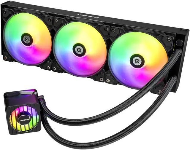 Alt view image 5 of 8 - ENERMAX LIQMAXFLO 360 ARGB AIO CPU Liquid Cooler - 60mm VRM Fan up to 3000 RPM, PWM-Controlled Pump, 38mm Thick Radiator, Triple Pressure-Optimized Silent Flow 120mm FDB Fans up to 1800 RPM, 400W TDP - AMD AM5 & Intel LGA1700 Ready