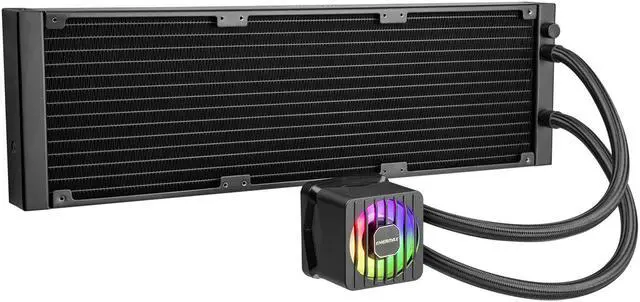 Alt view image 4 of 6 - ENERMAX LIQMAXFLO 420 ARGB AIO CPU Liquid Cooler - 60mm VRM Fan up to 3000 RPM, PWM-Controlled Pump, 38mm Thick Radiator, Triple Pressure-Optimized Silent Flow 140mm FDB Fans up to 1700 RPM, 420W TDP - AMD AM5 & Intel LGA1700 Ready