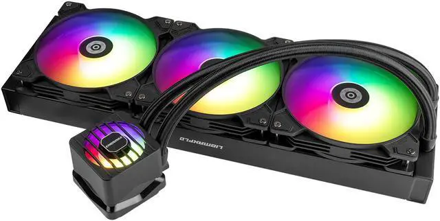 Alt view image 5 of 6 - ENERMAX LIQMAXFLO 420 ARGB AIO CPU Liquid Cooler - 60mm VRM Fan up to 3000 RPM, PWM-Controlled Pump, 38mm Thick Radiator, Triple Pressure-Optimized Silent Flow 140mm FDB Fans up to 1700 RPM, 420W TDP - AMD AM5 & Intel LGA1700 Ready
