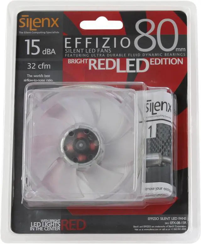 Alt view image 6 of 6 - SilenX EFX-08-15R 80mm Red LED Effizio Quiet Case Fan